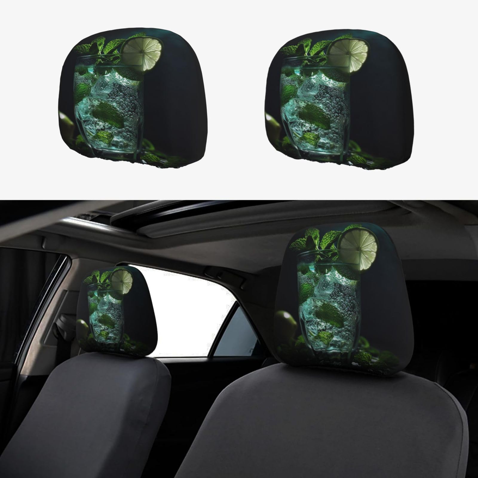 FZMVSGP 2 Stück Autositz-Kopfstützenbezüge, Mojito Cocktail-Kopfstützenbezüge, personalisierbar, Zubehör für Autositz, universal, Kopfstützenbezug für LKW, SUV von FZMVSGP