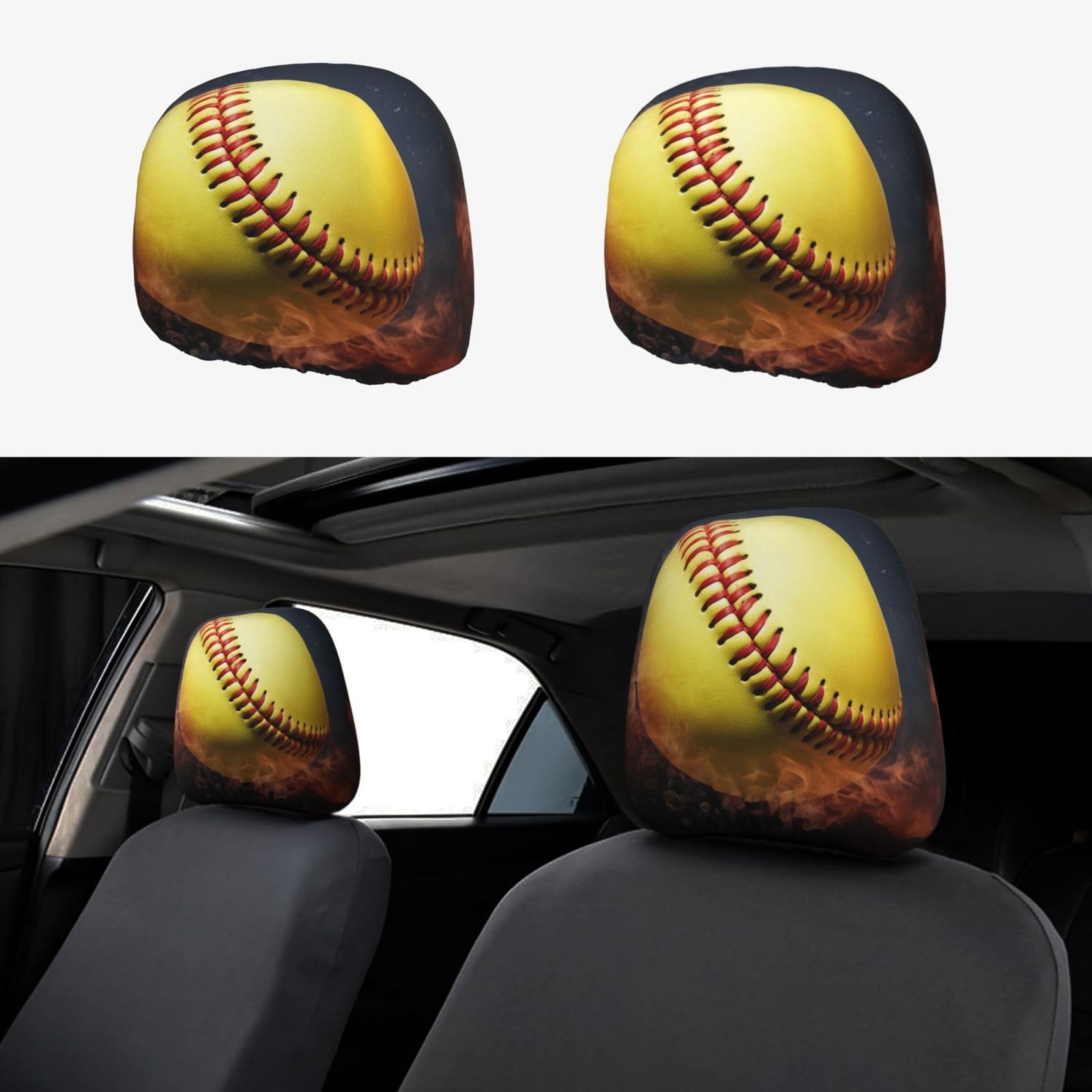 FZMVSGP Auto-Kopfstützenbezüge, Softball-Kopfstützenbezüge, personalisierbar, Zubehör, universelle Autositz-Kopfstützenbezüge für LKW, SUV, 2 Stück von FZMVSGP