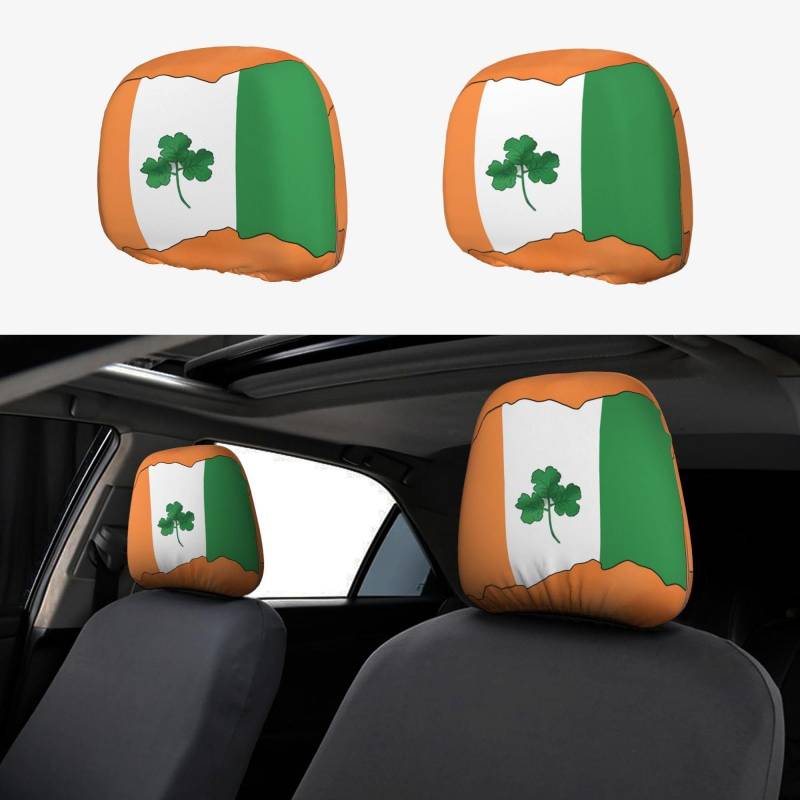 FZMVSGP Autositz-Kopfstützenbezug, Irland-Flagge, Kleeblatt-Kopfstützenbezüge, personalisierbar, Zubehör, schützend, universal, Autositz-Kopfstützenbezug für LKW, SUV, 2 Stück von FZMVSGP