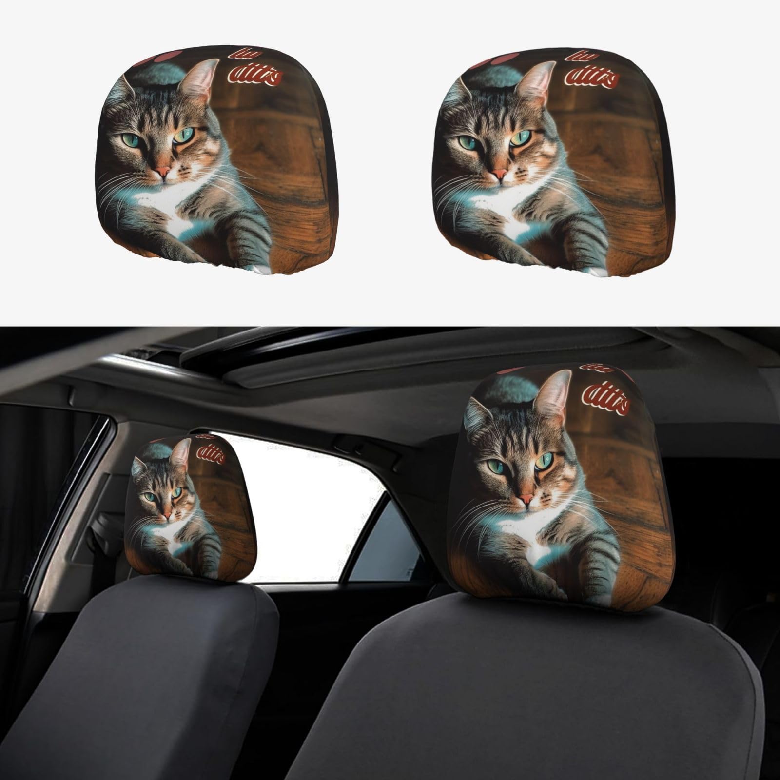 FZMVSGP Autositz-Kopfstützenbezug, Katze, die auf Holzboden liegt, personalisierbar, Autositz-Kopfstützenbezüge, Zubehör, schützend, universal, Autositz-Kopfstützenbezug für LKW, SUV, 2 Stück von FZMVSGP