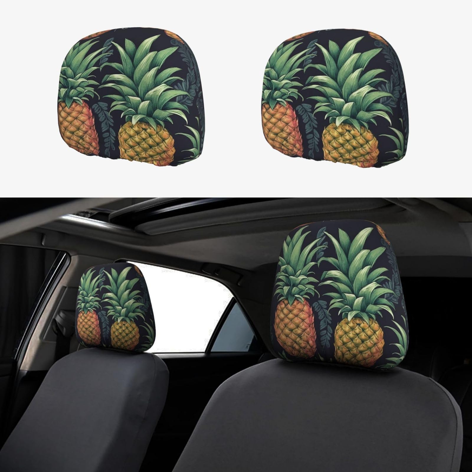 FZMVSGP Kopfstützenbezüge für Auto, Ananas, personalisierbar, universal, für LKW, SUV, 2 Stück von FZMVSGP