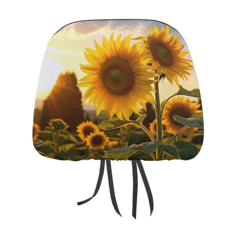 FZQVSGW Autositz-Kopfstützenbezug, Sonnenblumen-Design, weich, atmungsaktiv, für die meisten Autos, universell, personalisierbar, 29,8 x 27,7 cm von FZQVSGW