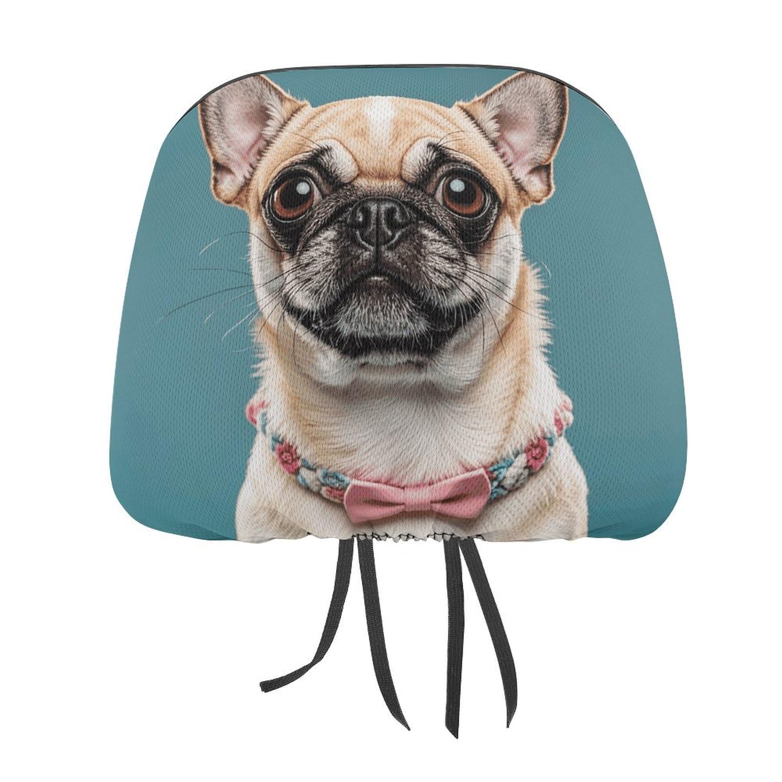 FZQVSGW Autositz-Kopfstützenbezug mit niedlichem Chihuahua-Mops-Motiv, weich, atmungsaktiv, für die meisten Autos, universell, personalisierbar, 29,8 x 27,7 cm von FZQVSGW