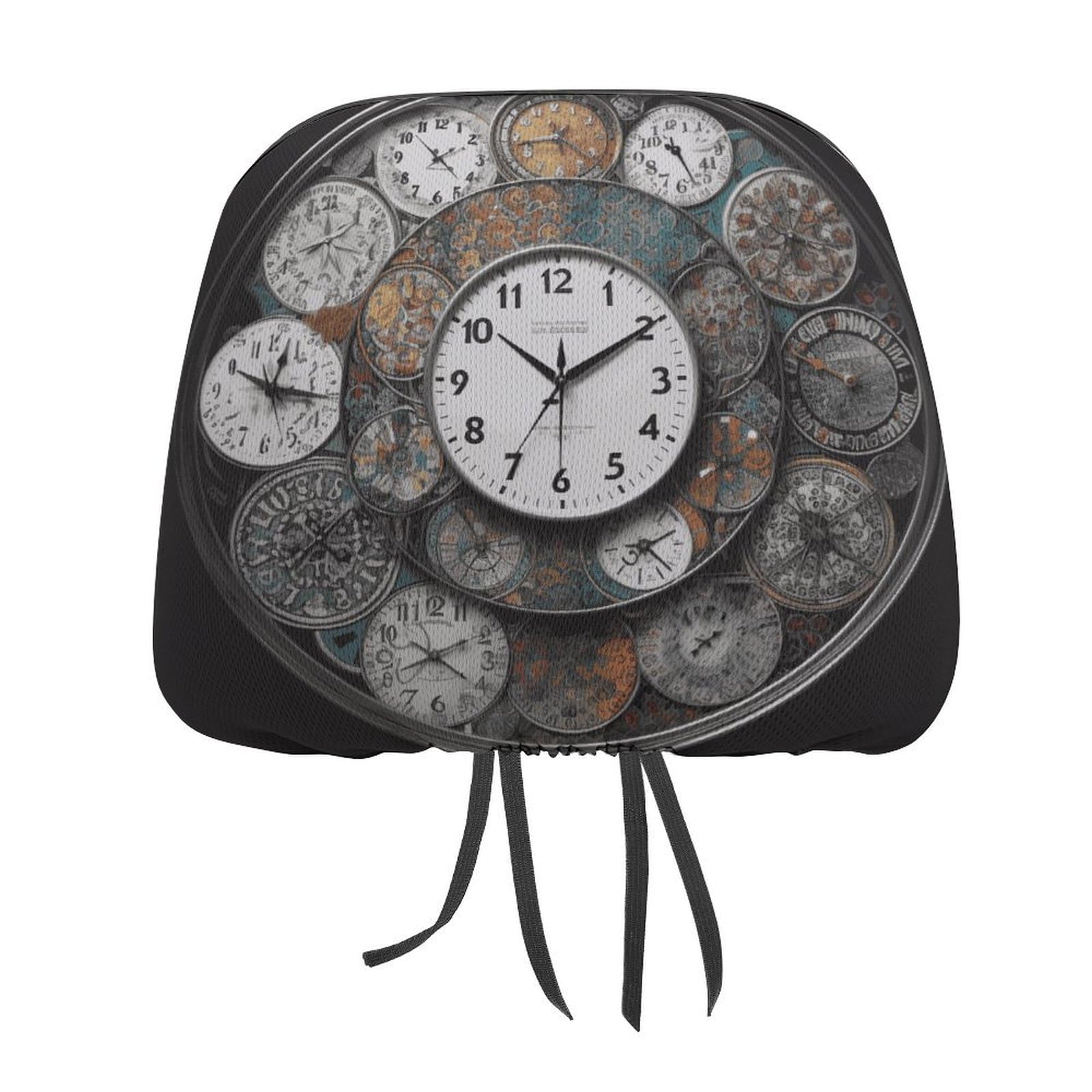 FZQVSGW Clock Art Auto-Kopfstützenbezug, Zubehör, Autositz-Kopfstützenbezug, weich, atmungsaktiv, für die meisten Autos, universell, personalisierbar, 29,8 x 27,7 cm von FZQVSGW