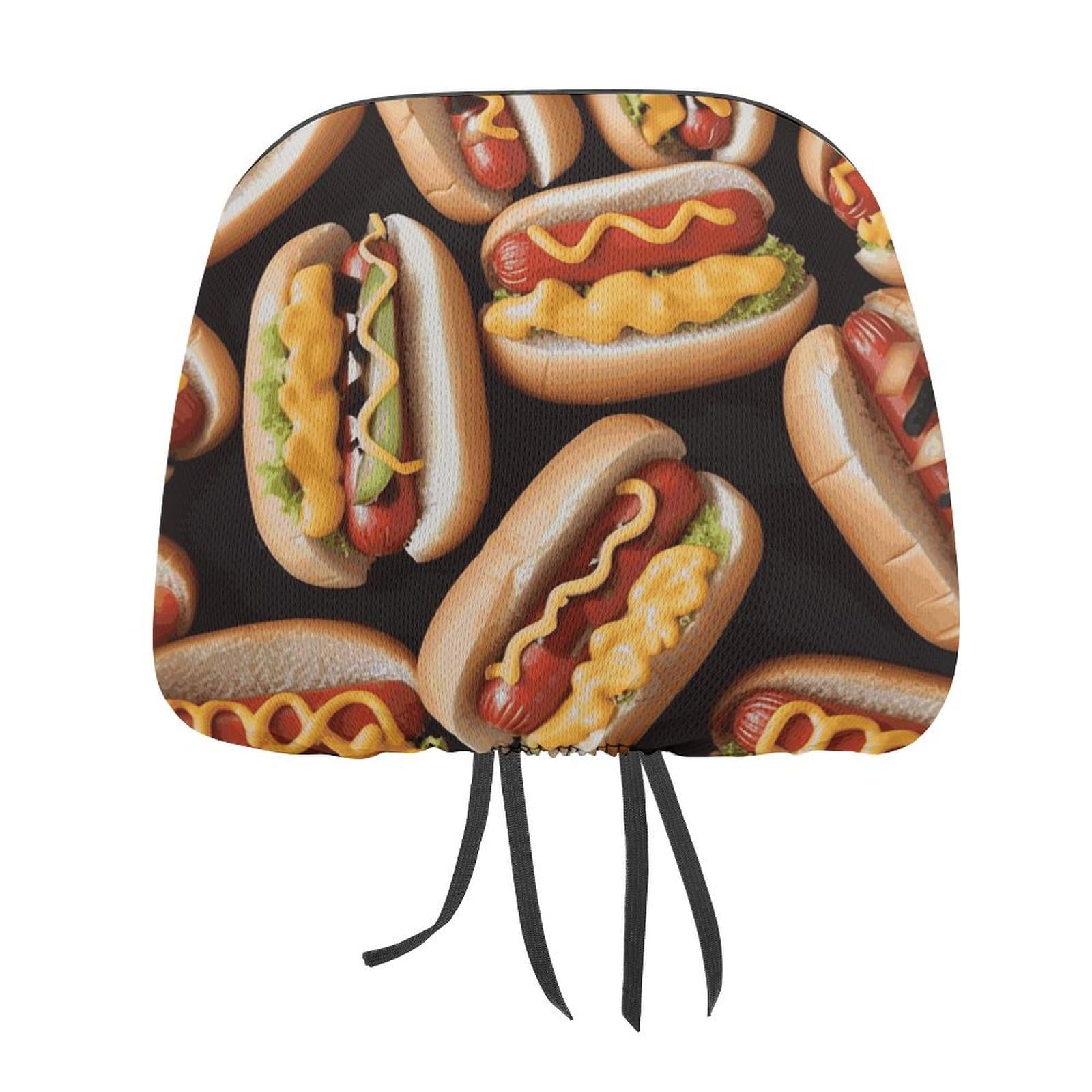 FZQVSGW Fun Food Hot Dogs Auto-Kopfstützenbezug, Zubehör, Autositz-Kopfstützenbezug, weich, atmungsaktiv, für die meisten Autos, universell, personalisierbar, 29,8 x 27,7 cm von FZQVSGW