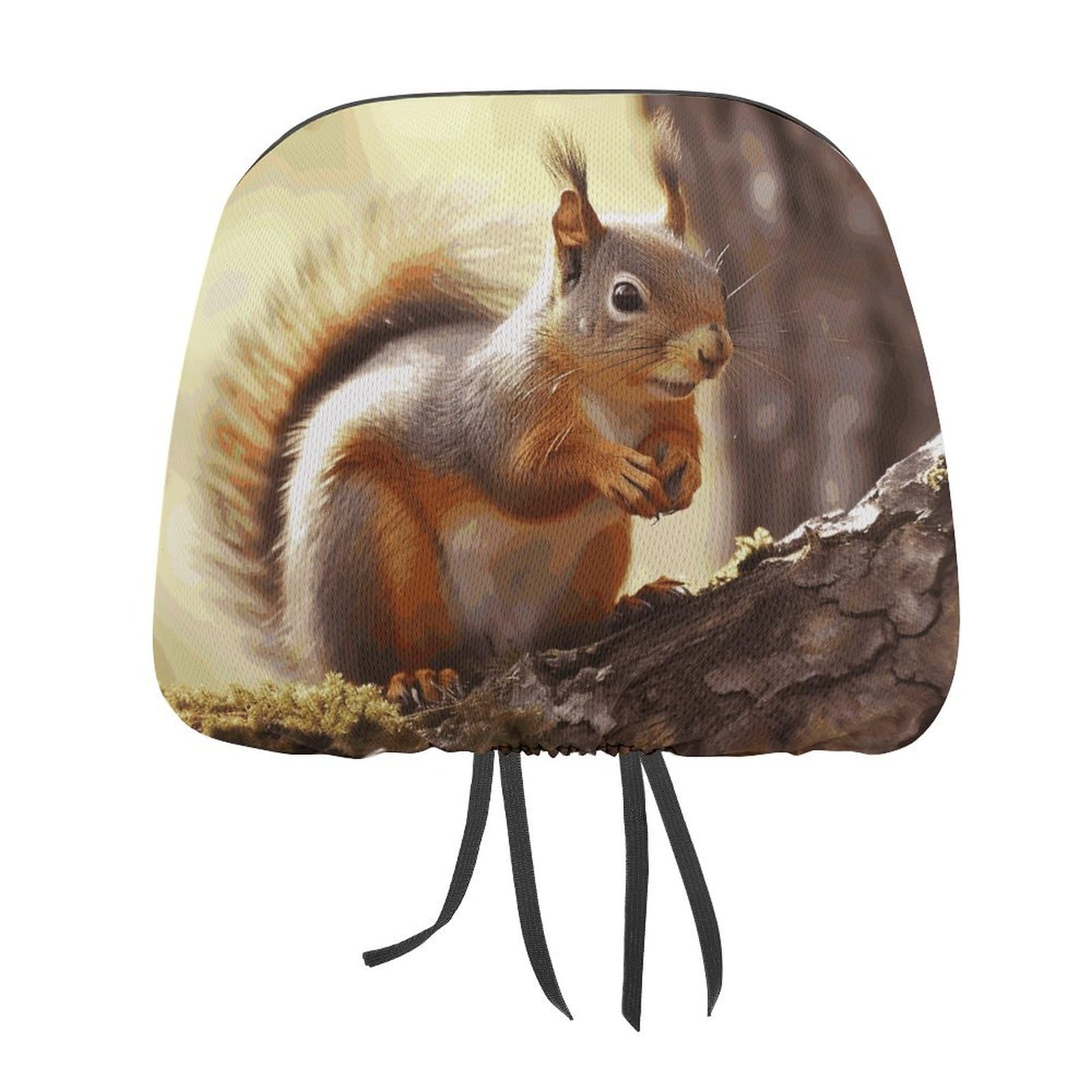 FZQVSGW Funny Squirrel Auto-Kopfstützenbezug, Zubehör, Autositz-Kopfstützenbezug, weich, atmungsaktiv, für die meisten Autos, universell, personalisierbar, 29,8 x 27,7 cm von FZQVSGW