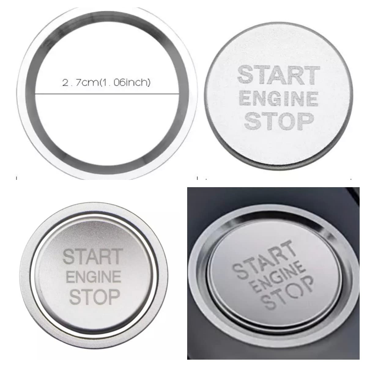 Start Stop Ring Abdeckung Alu Silber Passend Für Golf 7 Tiguan T-Roc Passat B8 Arteon Caddy von FZZ Parts