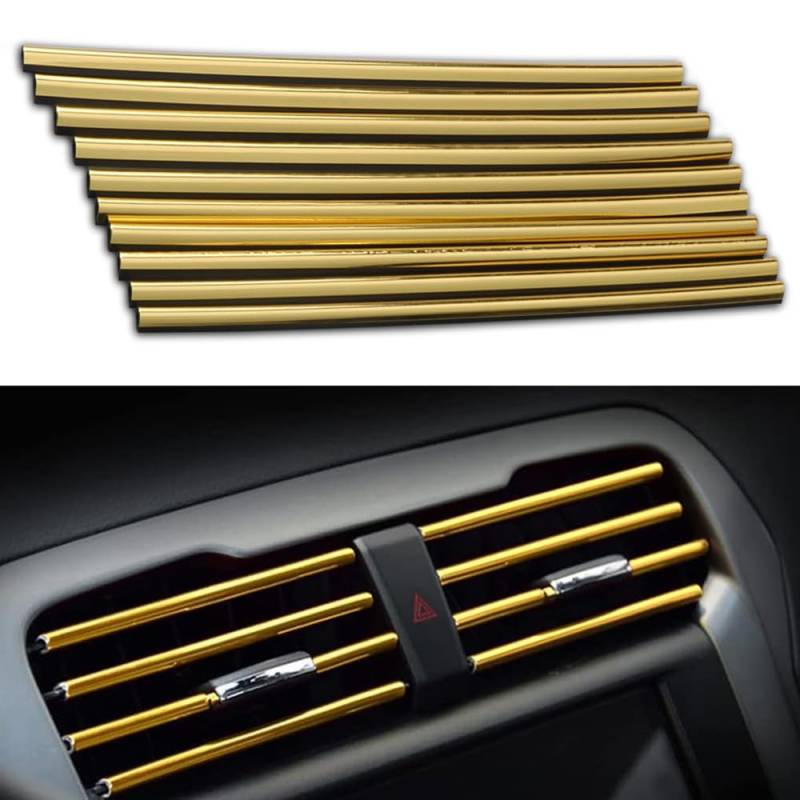 Auto Lüftungsschlitz Dekoration FaJoek 10 Stück 20cm Auto Luftauslass Dekoration Streifen, DIY Auto Innenausstattung Streifen, Auto Styling Lüftungsgitter Zierleiste Universelles(Gold) von FaJoek