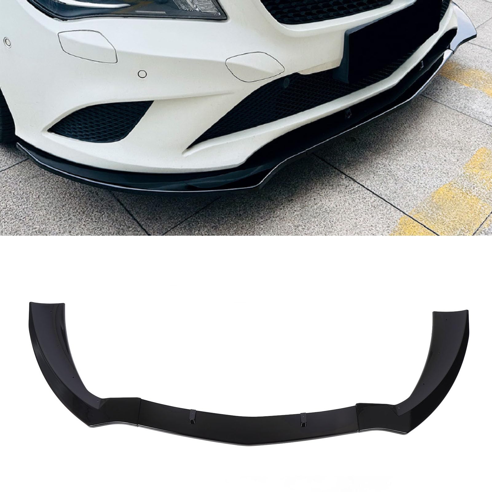 Fabater Frontstoßstangen-Lippenspoiler, 3-teiliger, Schlagfester Stoßstangen-Lippensplitter-Bodykit für CLA-Klasse C117, Spoilerlippe unten am Kinn (glänzend schwarz) von Fabater