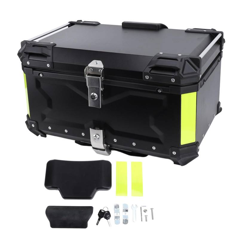 Fabater Topcase des Motorrad-65L, Wasserdichtes Aluminium-Motorrad-Kofferraum-Top-Case mit Schnellwechsel-Grundplatte, Tour-Heckbox mit Sicherheitsschloss Zur Aufbewahrung von Helmgepäck von Fabater