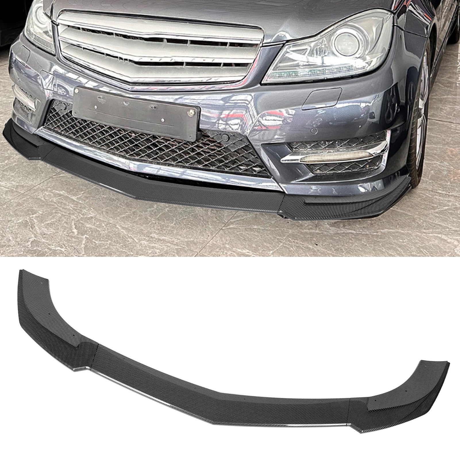 Frontstoßstangen-Lippenspoiler, 3-teilig, ABS, Kratzfest, Auto-Frontstoßstangen-Lippen-Kinnsplitter-Kit, Ersatz für C-Klasse W204/S204 Facelift AMG Line 2011–2014 (Kohlefaser-Stil) von Fabater