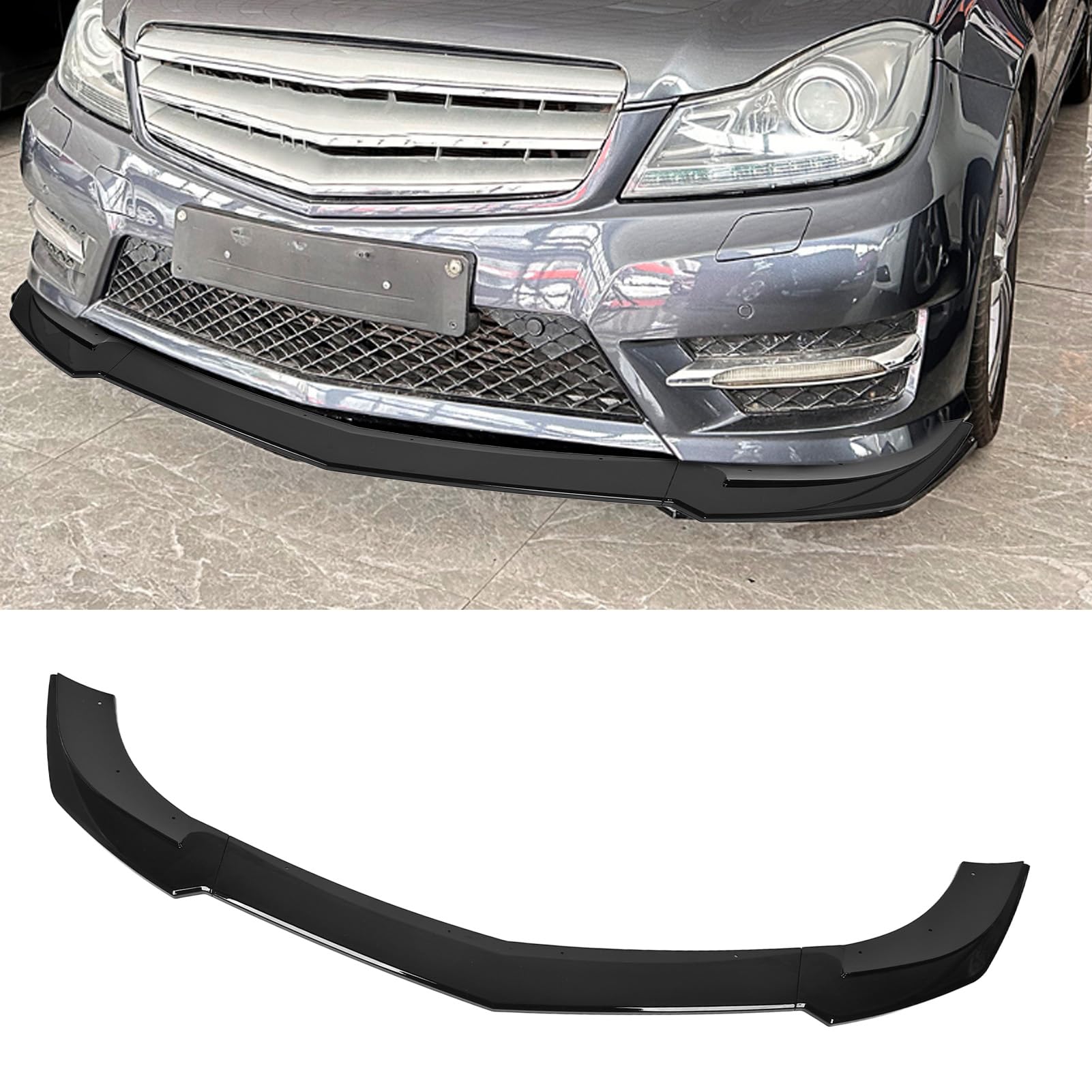 Frontstoßstangen-Lippenspoiler, 3-teilig, ABS, Kratzfest, Auto-Frontstoßstangen-Lippen-Kinnsplitter-Kit, Ersatz für C-Klasse W204/S204 Facelift AMG Line 2011–2014 (glänzend von Fabater