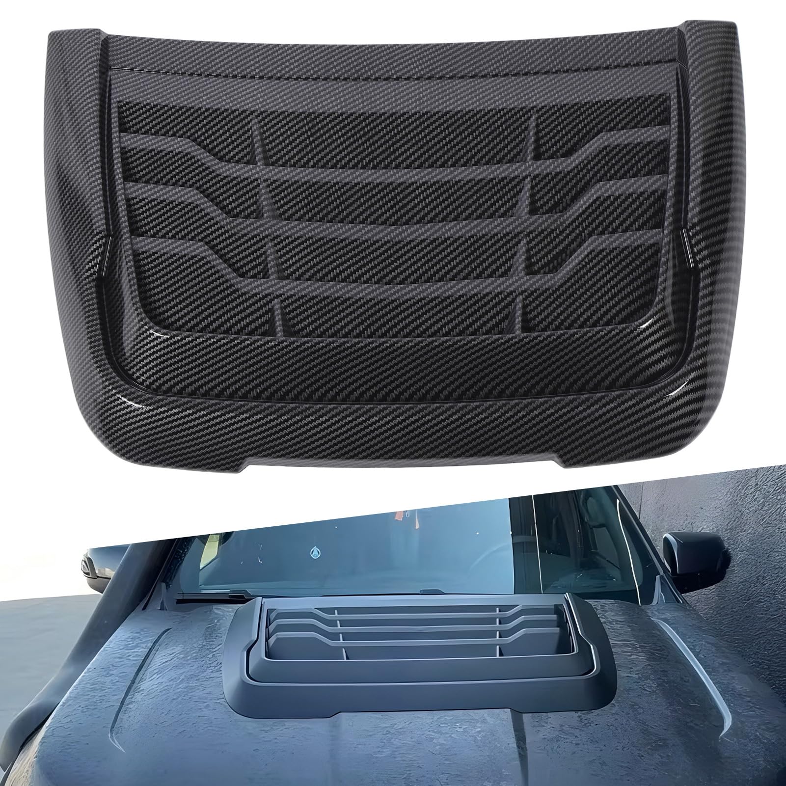 Hood Scoop Car Hood Entlüftung, Lufteinlassgitter -Einlass -Trimmdekoration, Bonnet -Entlüftungsabdeckungszubehör für Ranger XLT XLS XL 2015 Bis 2022 (Kohlefaser-Stil) von Fabater