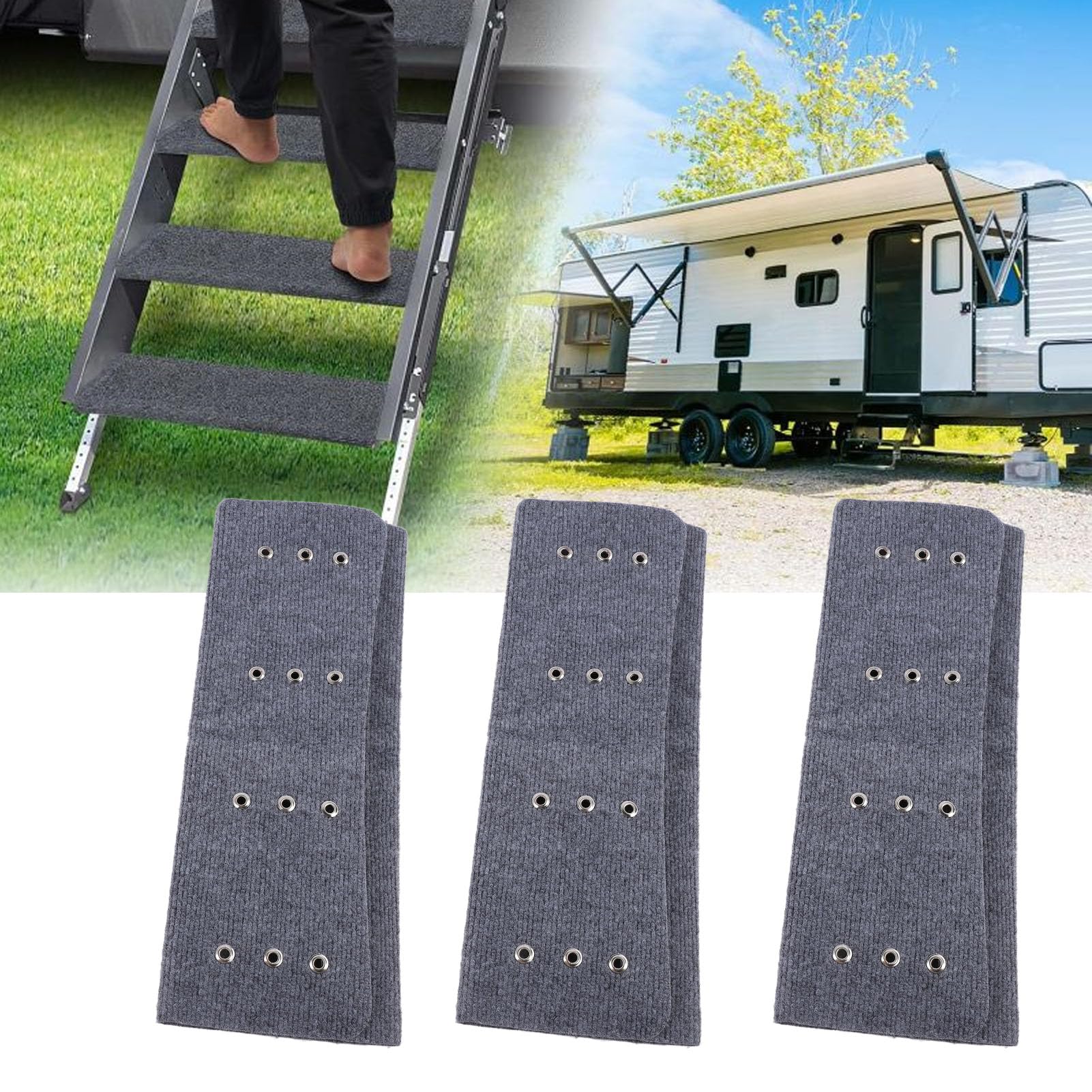 RV-Stufenabdeckungen, 3er-Pack, 55,9 x 50,8 cm, graue RV-Stufenmatten, verschleißfeste RV-Treppenteppiche für 20,3 bis 28,9 cm tiefe RV-Radiusstufen für RV-Anhänger, einfache von Fabater