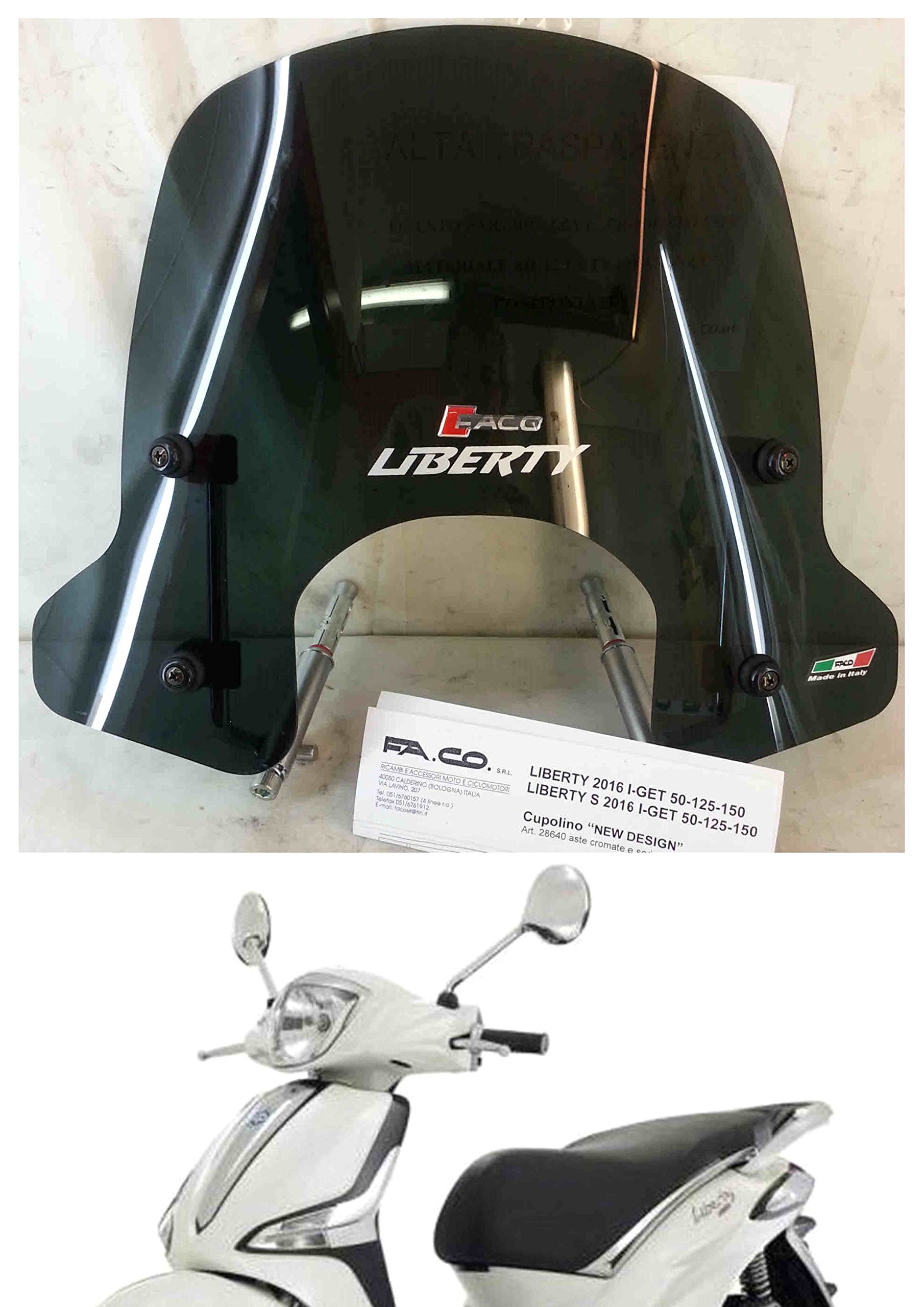 FACO Windschild Piaggio Liberty I-GET 50-125-150 cc ab 2016 - Modern, Schwarz, Befestigungskit, Motoroller von FACO