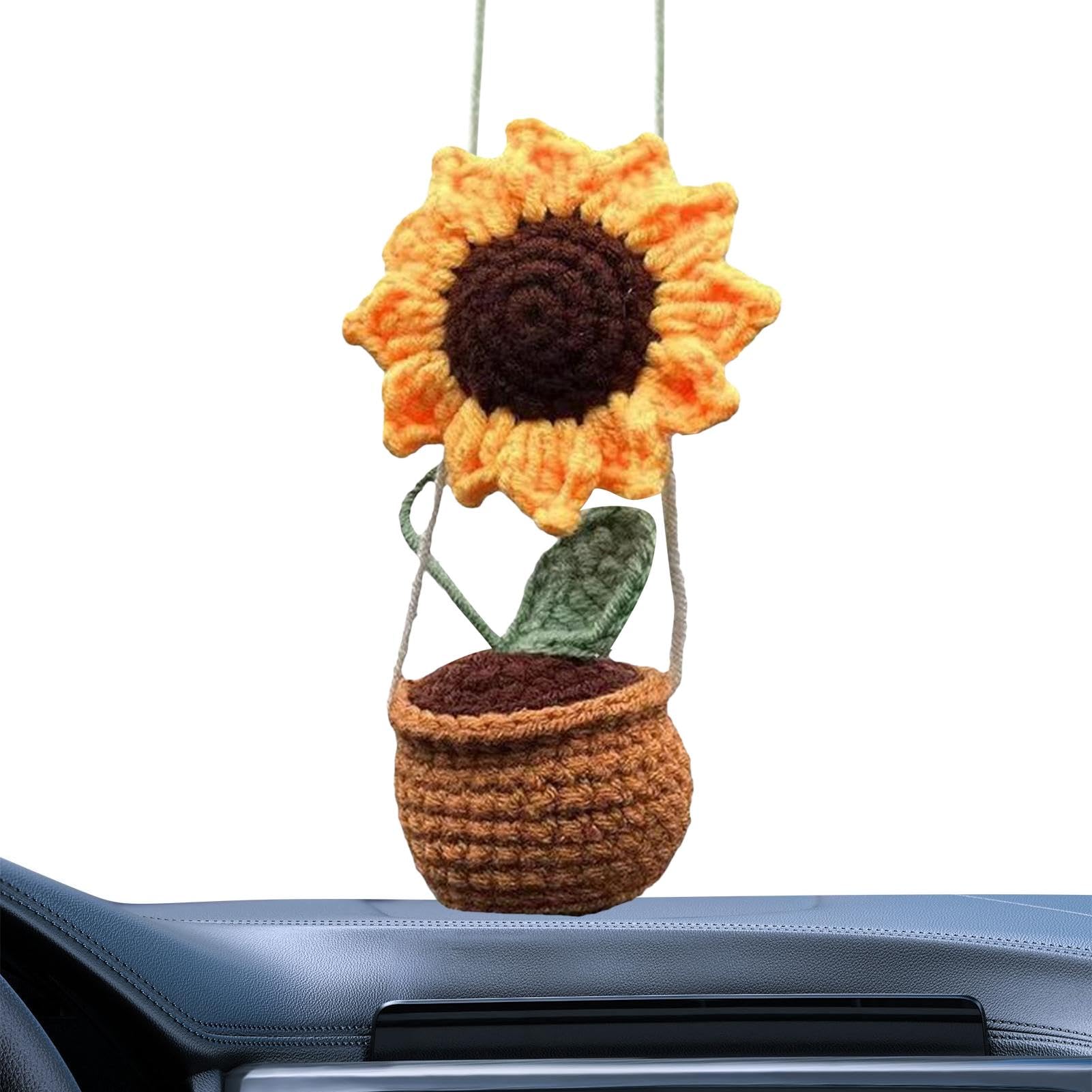 Auto-Anhänger für Rückspiegel, Sonnenblumen-Rückspiegel-Zubehör - Handgefertigtes Sonnenblumen-Auto-Rückansicht-Ornament - Niedlicher Topfpflanzenanhänger, der nicht die Sicht blockiert, Wollanhänger von Facynde