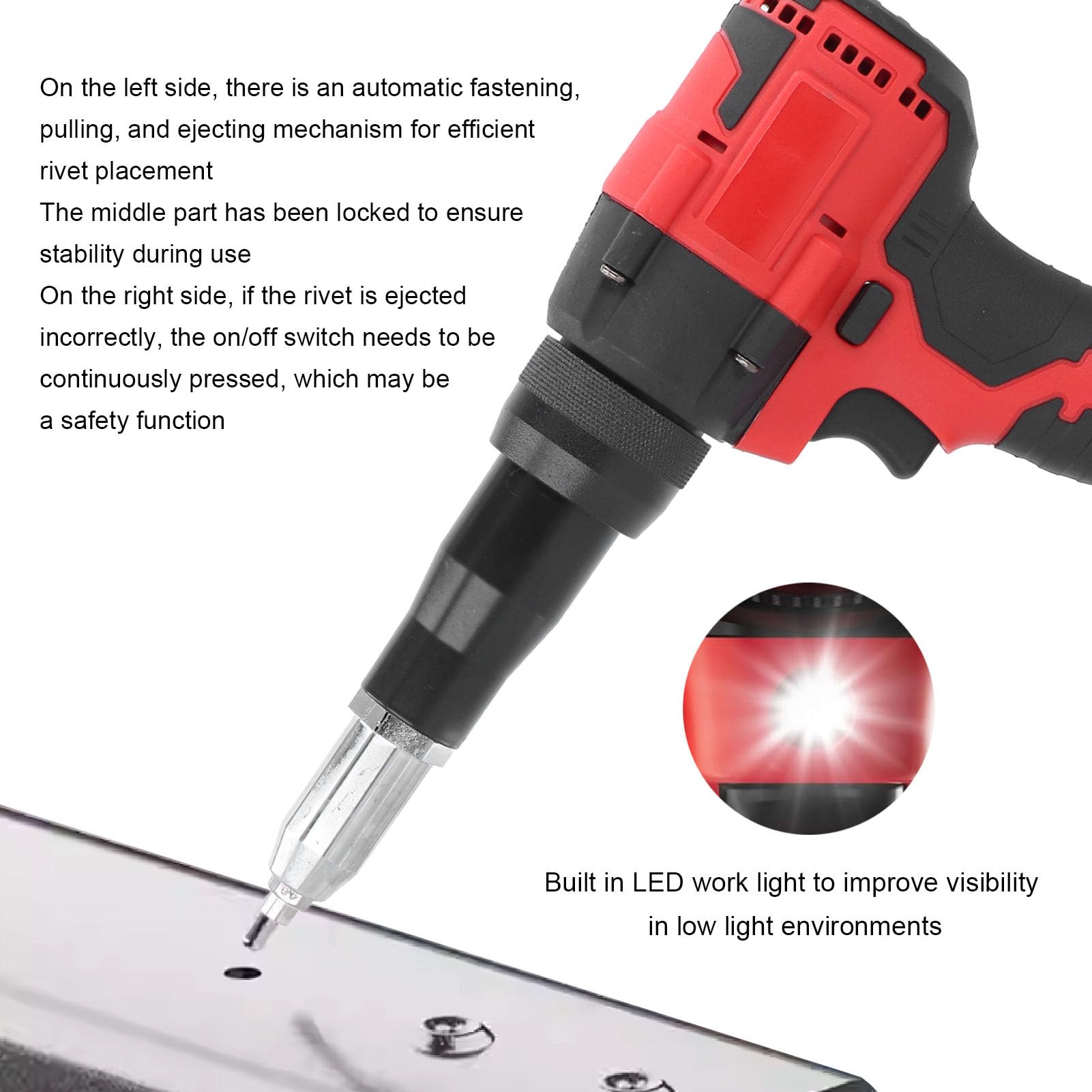 Fafeicy Akku-Nietpistolen-Set, Elektrisches Nietpistolen-Werkzeug mit Bürstenlosem Motor und LED-Licht für 48-11-1820 48-11-1822-Batterien von Fafeicy