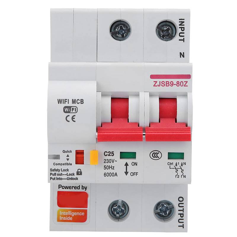 Intelligenter Leistungsschalter, Flammhemmendes PA66-DSM-Gehäuse, Integrierte WLAN-Antenne und Mehr, Unterstützt Mehrere Kopplungen, Inspektionssicherheitsschloss, Ein (2P 25A) von Fafeicy