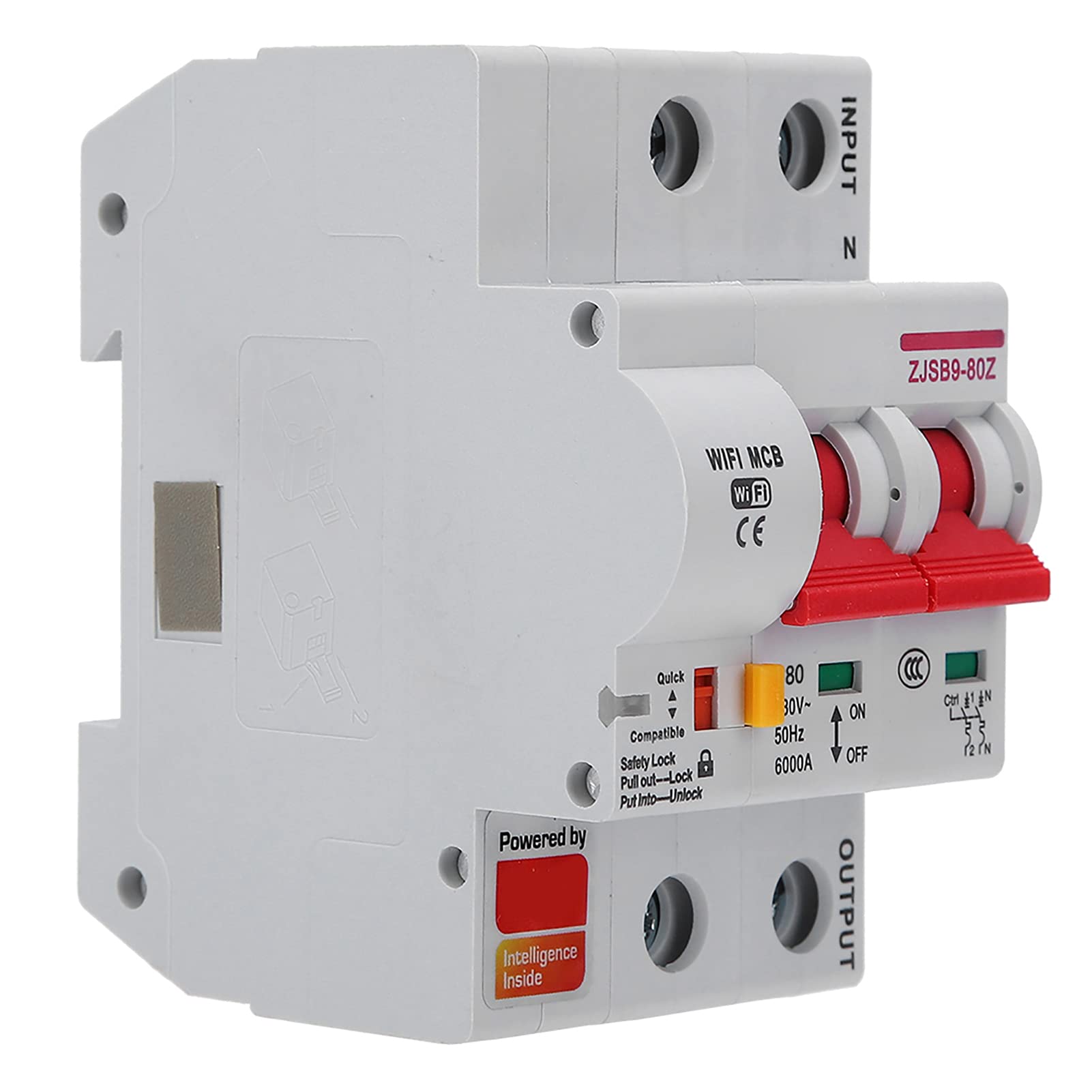 Intelligenter Leistungsschalter, Flammhemmendes PA66-DSM-Gehäuse, Integrierte WLAN-Antenne und Mehr, Unterstützt Mehrere Kopplungen, Inspektionssicherheitsschloss, Ein (2P 80A) von Fafeicy