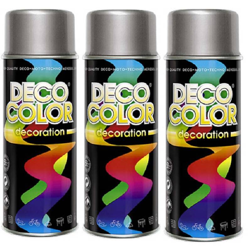 Deco Color 3er Sparpack DC Lackspray glänzend 400ml nach RAL freie Farbauswahl (3 Dosen in aluminium glanz RAL 9006) von Deco Color