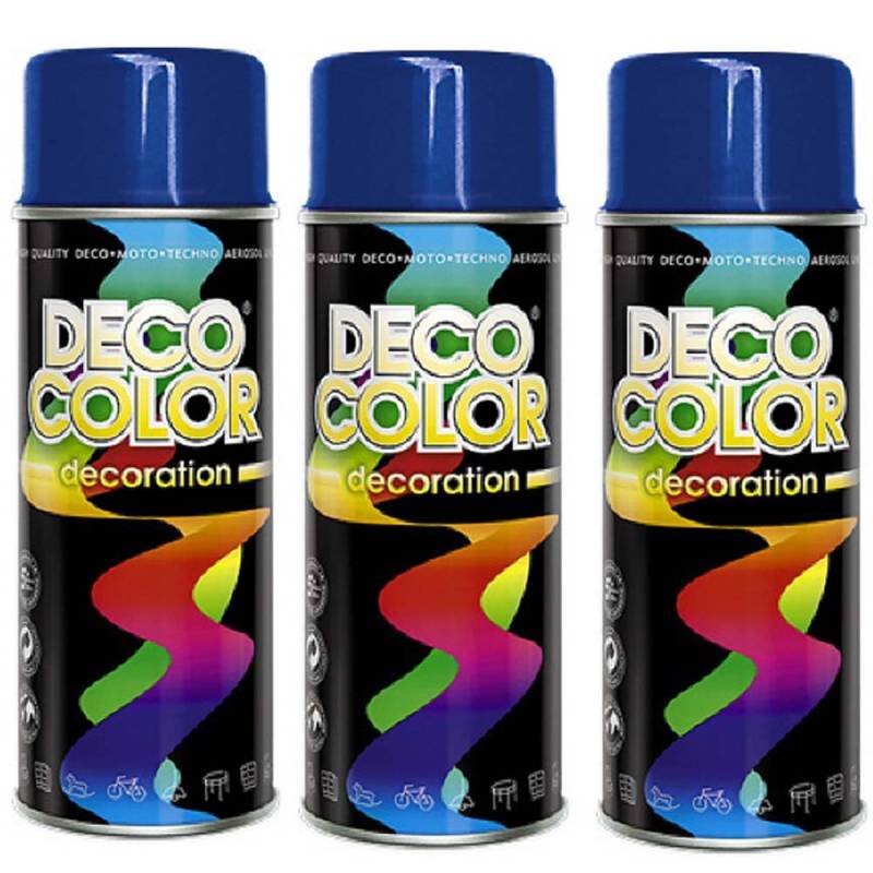 Deco Color 3er Sparpack DC Lackspray glänzend 400ml nach RAL freie Farbauswahl (3 Dosen in dunkelblau glanz RAL 5010) von Deco Color