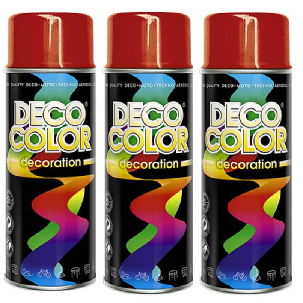 Fahrzeugteile Hoffmann 3er Sparpack DC Lackspray glänzend 400ml nach RAL freie Farbauswahl (3 Dosen in feuerrot Glanz RAL 3000) von Deco Color