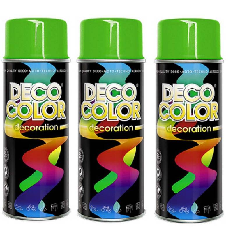 Fahrzeugteile Hoffmann 3er Sparpack DC Lackspray glänzend 400ml nach RAL freie Farbauswahl (3 Dosen in gelbgrün glanz RAL 6018) von Deco Color