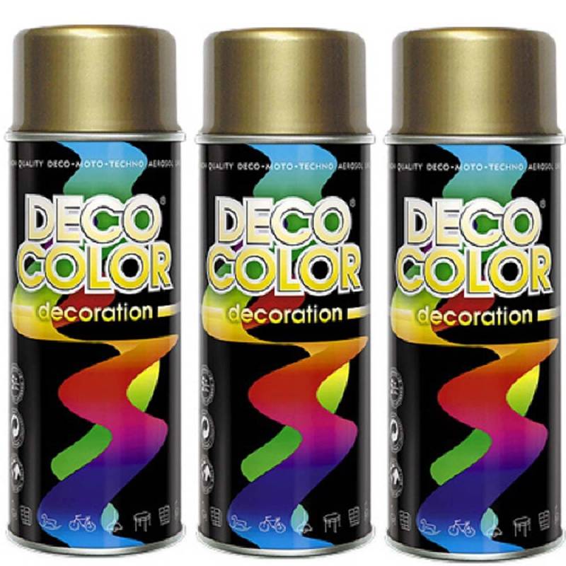 Deco Color 3er Sparpack DC Lackspray glänzend 400ml nach RAL freie Farbauswahl (3 Dosen in goldlack glanz) von Deco Color