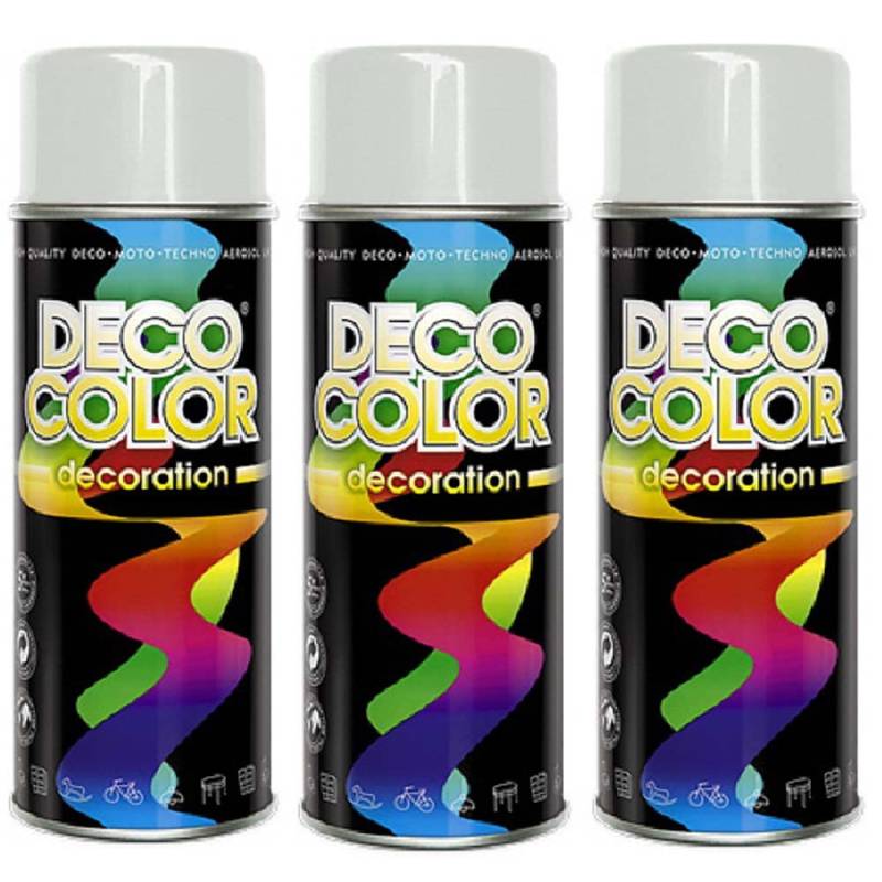 Deco Color 3er Sparpack DC Lackspray glänzend 400ml nach RAL freie Farbauswahl (3 Dosen in lichtgrau glanz RAL 7035) von Deco Color