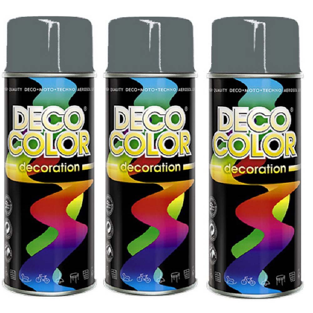 Deco Color 3er Sparpack DC Lackspray glänzend 400ml nach RAL freie Farbauswahl (3 Dosen in mausgrau glanz RAL 7005) von Deco Color