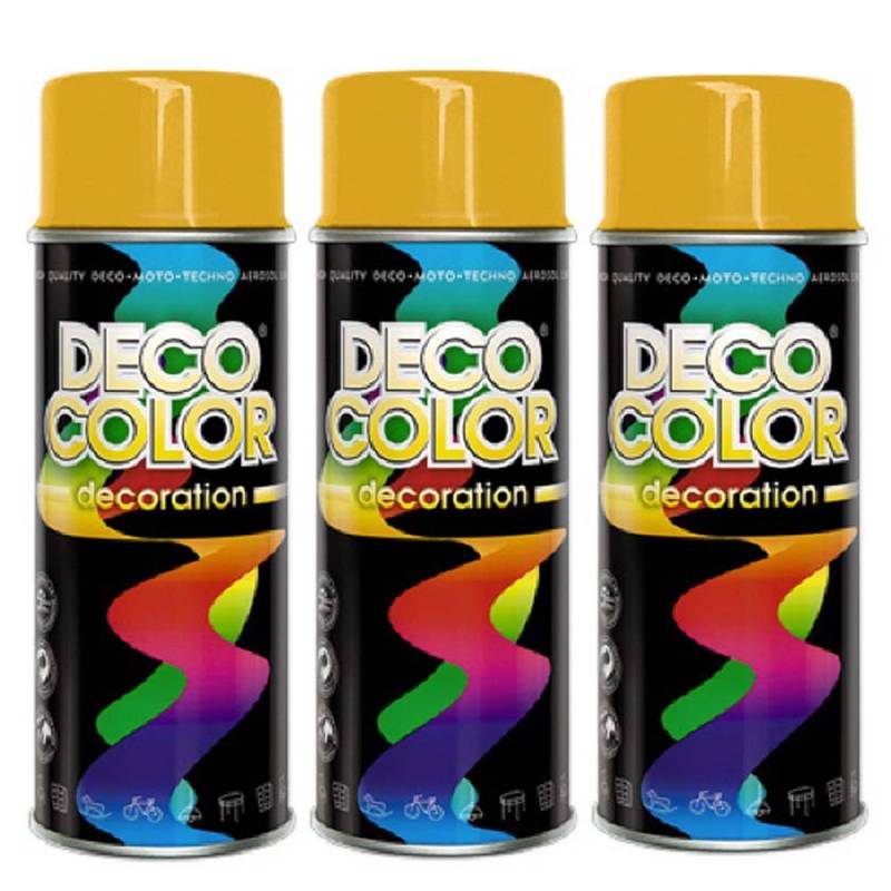 Deco Color 3er Sparpack DC Lackspray glänzend 400ml nach RAL freie Farbauswahl (3 Dosen in melonengelb glanz RAL 1028) von Deco Color