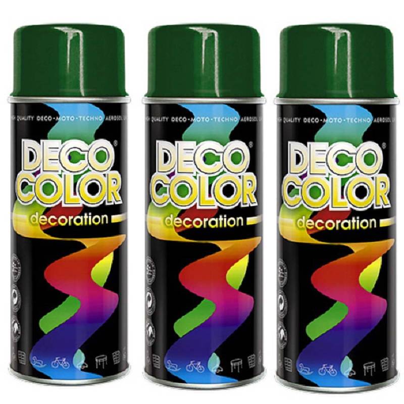 Fahrzeugteile Hoffmann 3er Sparpack DC Lackspray glänzend 400ml nach RAL freie Farbauswahl (3 Dosen in moosgrün glanz RAL 6005) von Deco Color