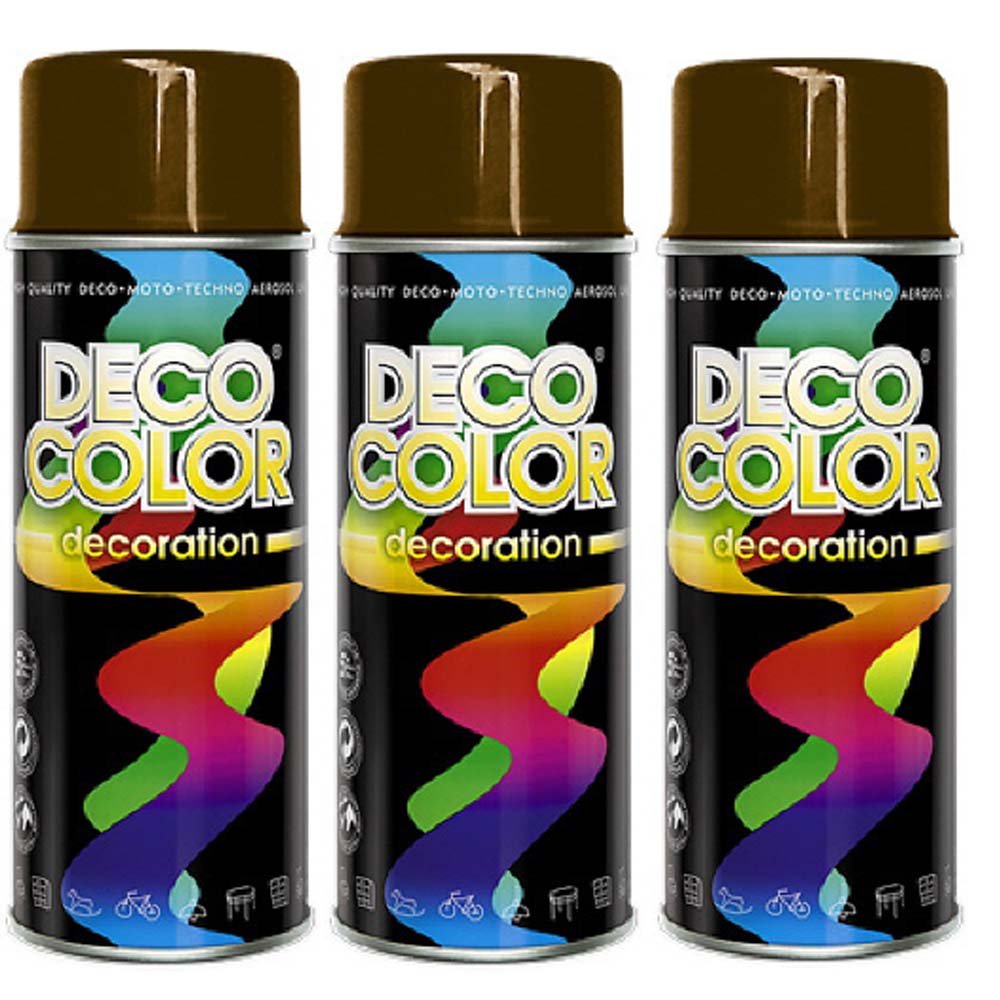 Deco Color 3er Sparpack DC Lackspray glänzend 400ml nach RAL freie Farbauswahl (3 Dosen in nussbraun glanz RAL 8011) von Deco Color