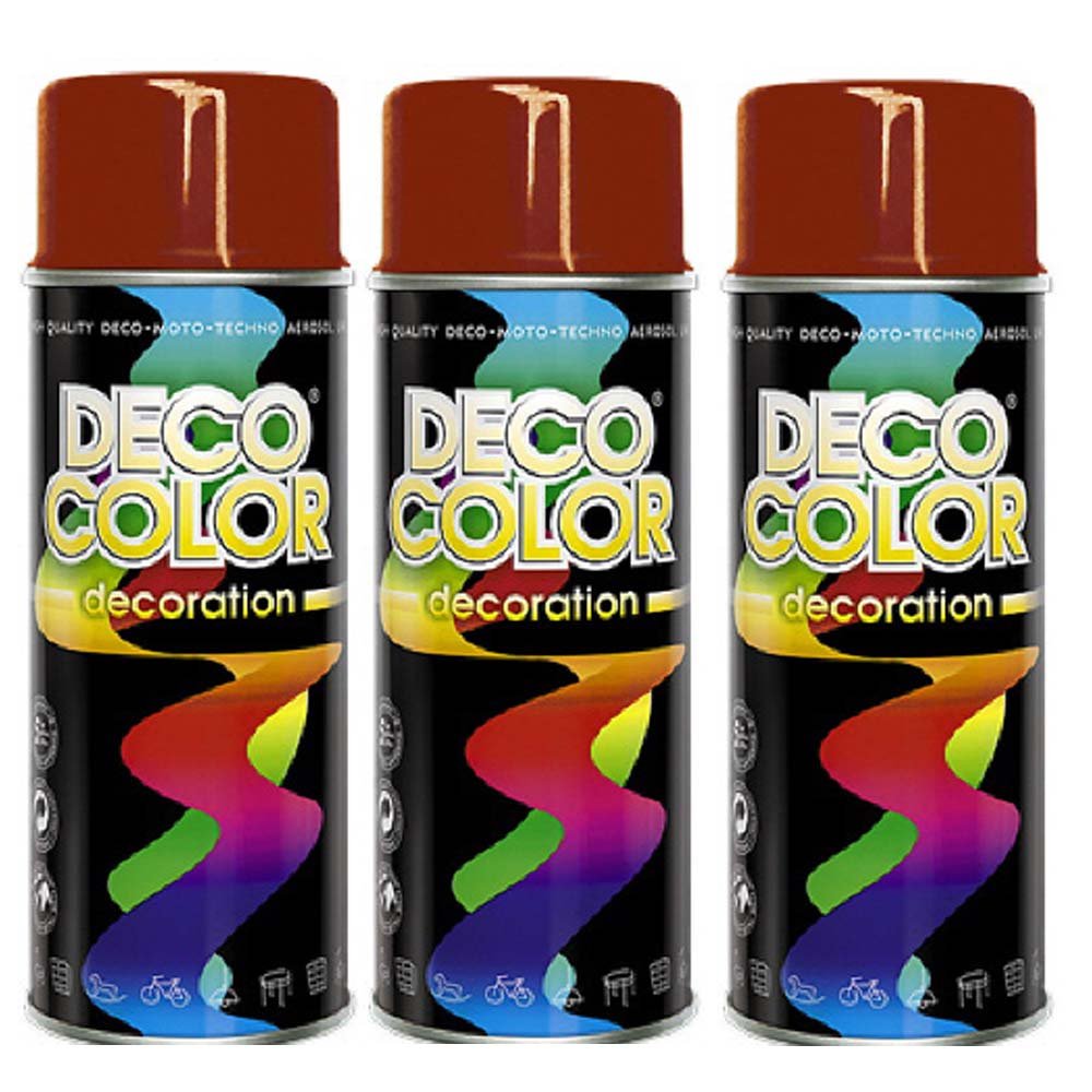 Deco Color 3er Sparpack DC Lackspray glänzend 400ml nach RAL freie Farbauswahl (3 Dosen in oxidrot glanz RAL 3009) von Deco Color