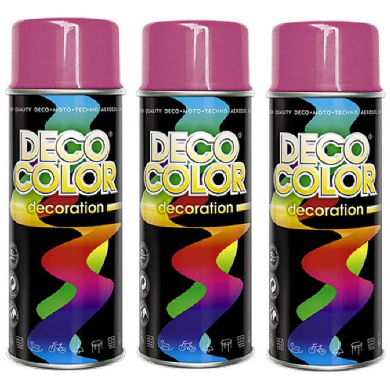 Fahrzeugteile Hoffmann 3er Sparpack DC Lackspray glänzend 400ml nach RAL freie Farbauswahl (3 Dosen in pink glanz RAL 4003) von Deco Color