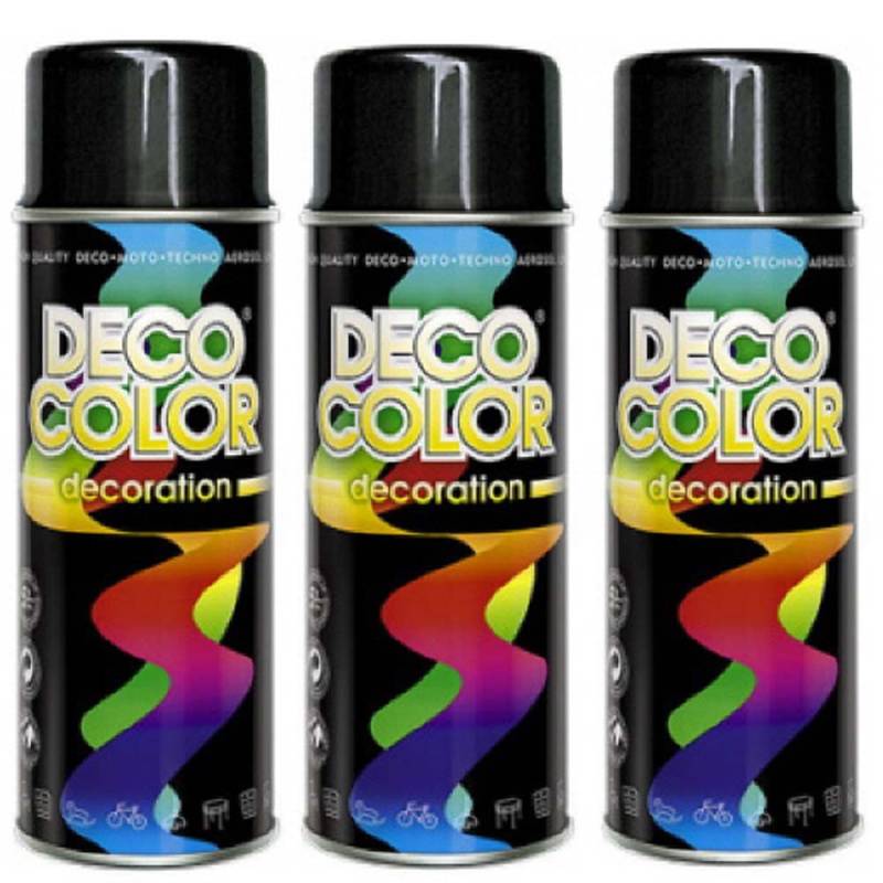 Fahrzeugteile Hoffmann 3er Sparpack DC Lackspray glänzend 400ml nach RAL freie Farbauswahl (3 Dosen in schwarz glanz RAL 9005) von Deco Color