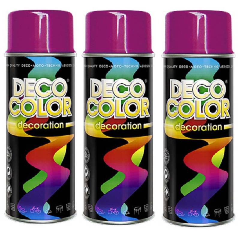 Deco Color 3er Sparpack DC Lackspray glänzend 400ml nach RAL freie Farbauswahl (3 Dosen in verkehrspurpur glanz RAL 4006) von Deco Color