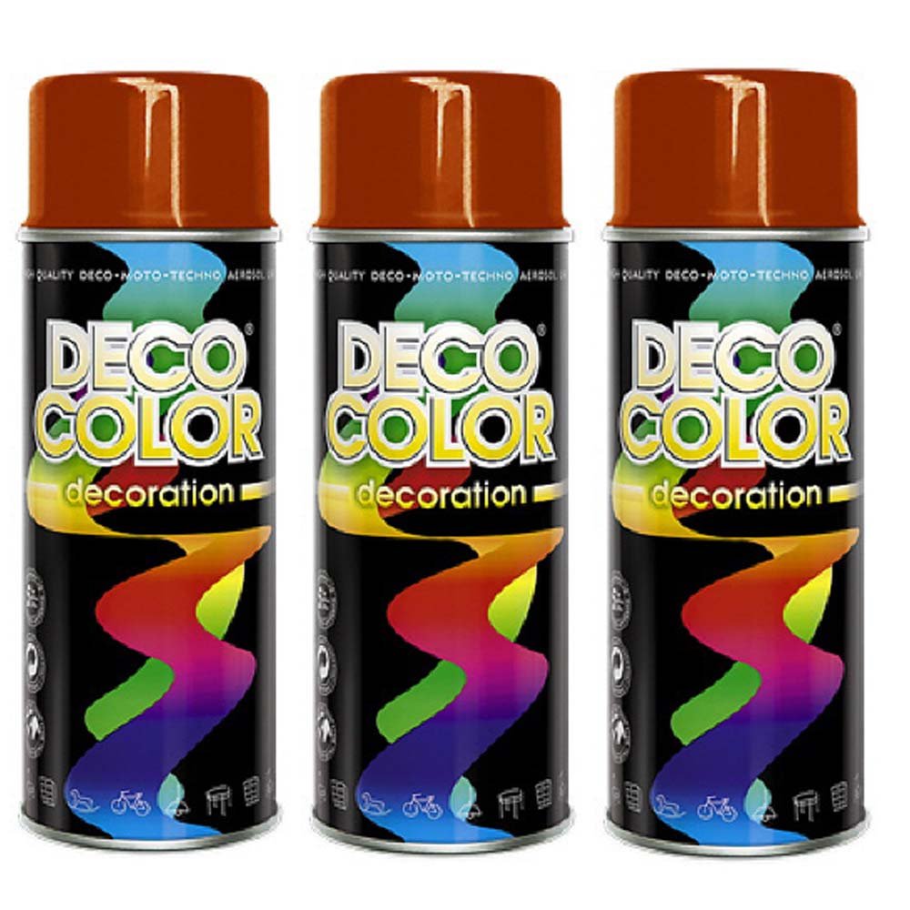 Deco Color 3er Sparpack DC Lackspray glänzend 400ml nach RAL freie Farbauswahl (3 Dosen in verkehrsrot glanz RAL 3020) von Deco Color