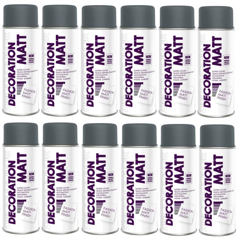 Fahrzeugteile Hoffmann 12er Sparpack DC Lackspray matt 400ml nach RAL freie Farbauswahl (12 Dosen in anthrazit MATT RAL 7016) von Deco Color