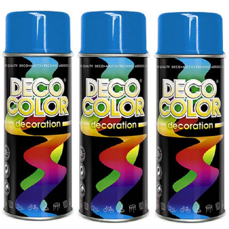 Deco Color 3er Sparpack DC Lackspray glänzend 400ml nach RAL freie Farbauswahl (3 Dosen in himmelblau glanz RAL 5015) von Deco Color