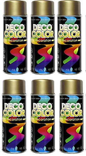 Deco Color 6er Sparpack DC Lackspray glänzend 400ml nach RAL freie Farbauswahl (6 Dosen in goldlack Glanz) von Deco Color