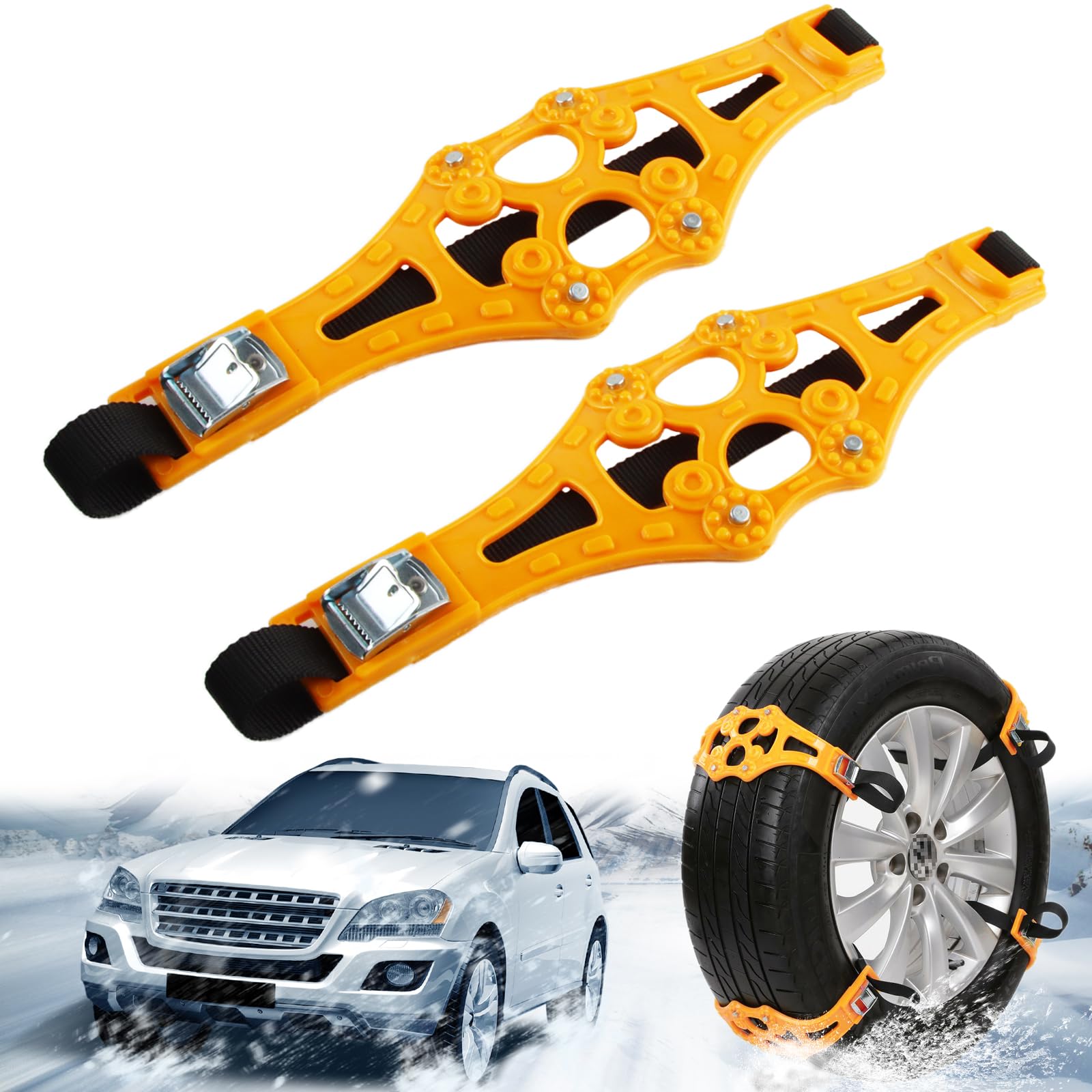 FairyPeach Auto Schneeketten, 2 Stück Schneeketten Universal, Reifen-Schneeketten-Set, Gleitschutzkette für Autoreifen, Car Snow Chains, für Reifenbreiten von 165–275 mm, die Meisten Autos, Lkws, Suvs von FairyPeach