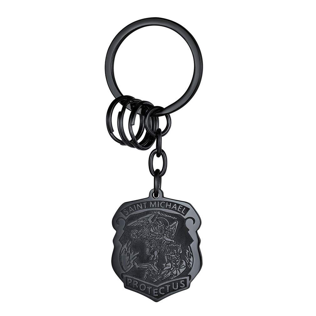 FaithHeart Edelstahl Saint Michael Schlüsselanhänger in Unregelmäßig Heiliger Michael Keychain mit Geschenkebox für Freuden Ehemann Polizei von FaithHeart