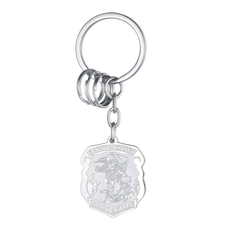 FaithHeart Edelstahl Unregelmäßig Silber Saint Michael Schlüsselanhänger Heiliger Erzengel Michael Keychain für Mama und Papa von FaithHeart