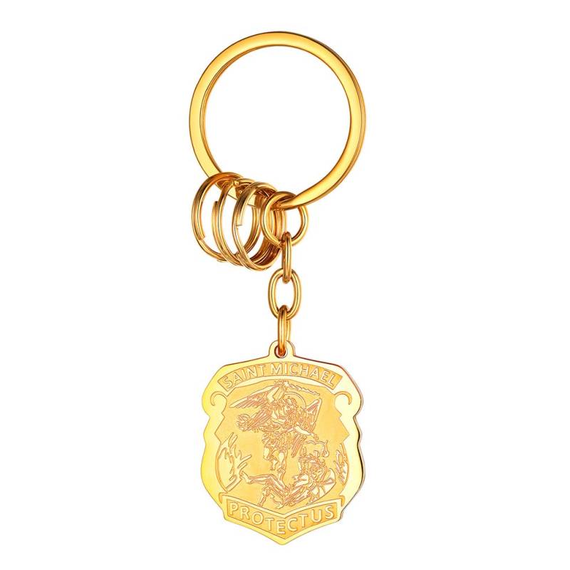 FaithHeart Goldener Unregelmäßig mit Saint Michael Schlüsselanhänger Heiliger Erzengel Michael Keychain von FaithHeart