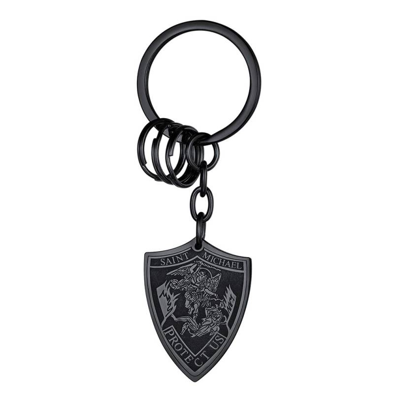 FaithHeart hochwertige Schwarze Heiliger Michael Schlüsselanhänger Punk Schutzengel Michael Keychain für Damen und Herren von FaithHeart