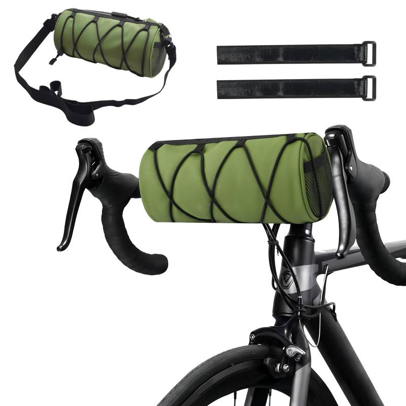 Lenkertasche Fahrrad 2,4L, Fahrradtasche Vorne, Fahrrad Fronttasche 100% Wasserdicht, Handtasche, Schultertasche mit Abnehmbarem Schultergurt, Fahrradzubehör für e-Bike MTB Rennrad (Militärgrün) von Fangehong