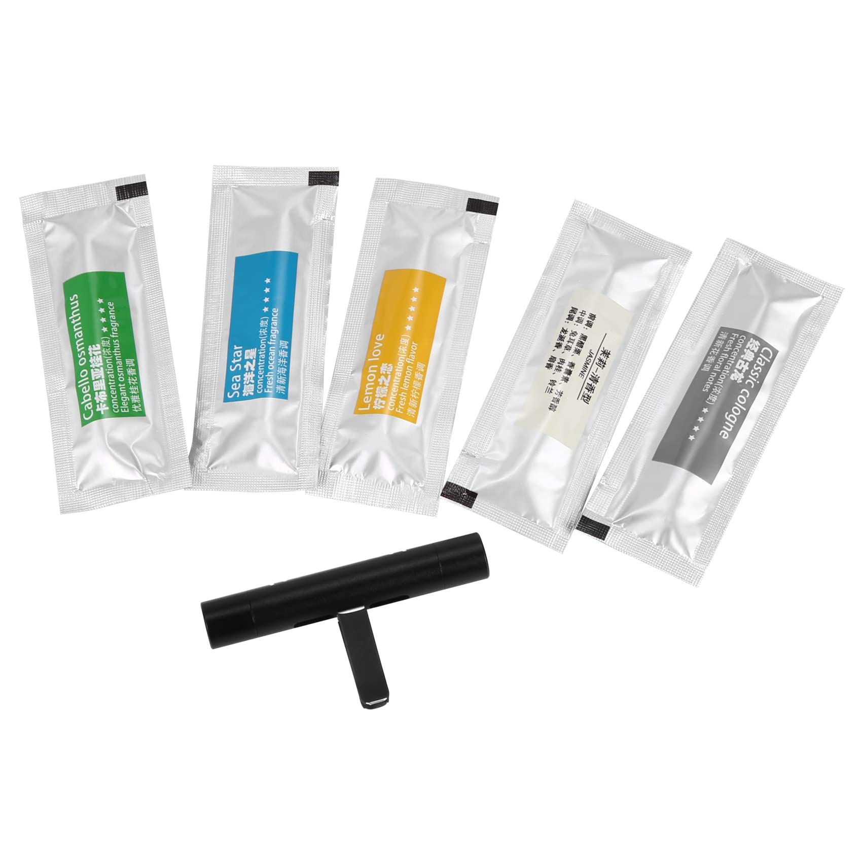 Fangxuee Auto Luft Erfrischer Parfuem Diffusor Auto Lueftungs oeffnungen Parfuem Gewuerz Auto Innen Ausstattung Schwarz + Fuenf Aroma Therapie Sticks von Fangxuee