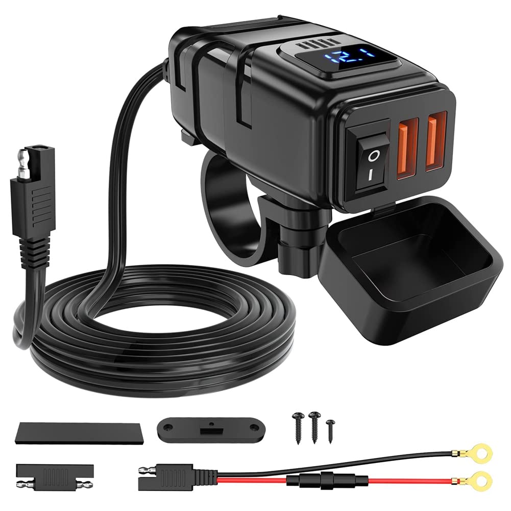 Fangxuee Motorrad-USB-Ladegerät 6,8 A Quick Charge 3.0 Dual USB mit Voltmeter und EIN/Aus-Schalter von Fangxuee