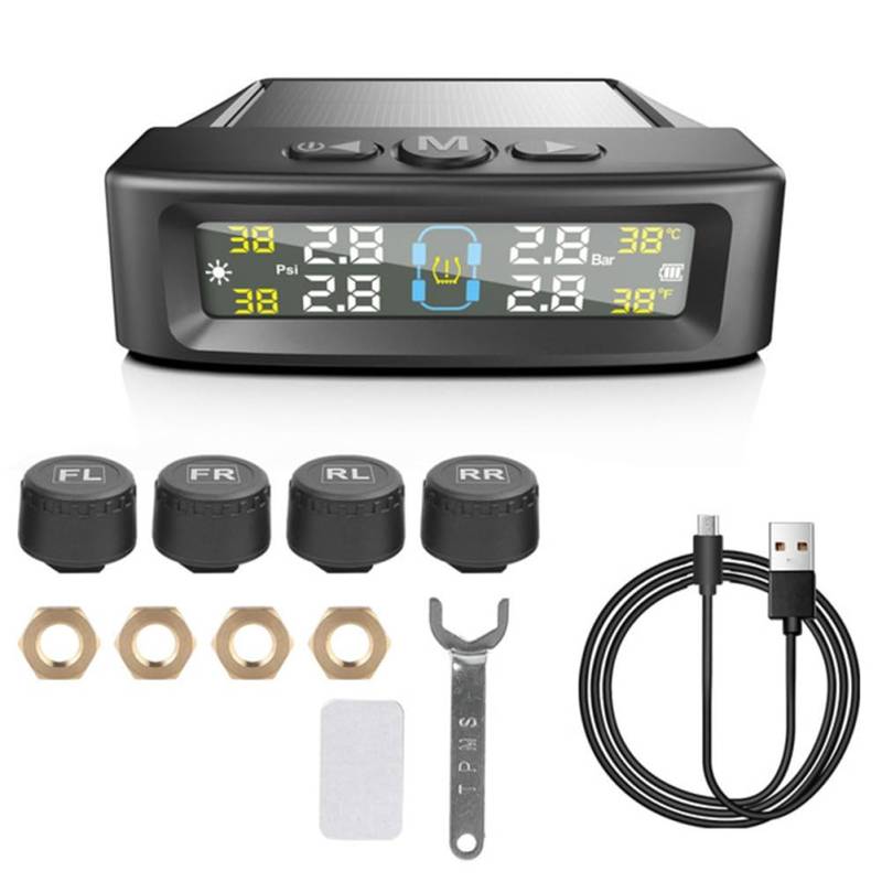 Fangxuee Temperaturwarnung Kraftstoff Sparen Reifendrucküberwachungssystem Solar TPMS 4 Externe Sensoren Auto Reifendruckkontrolle B von Fangxuee